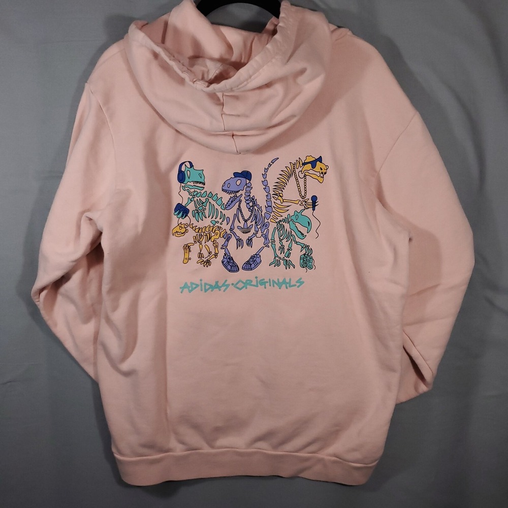 Adidas Originals Hoodie Womens M Pink Pullover Sweater Hooded Dinosaurs Music